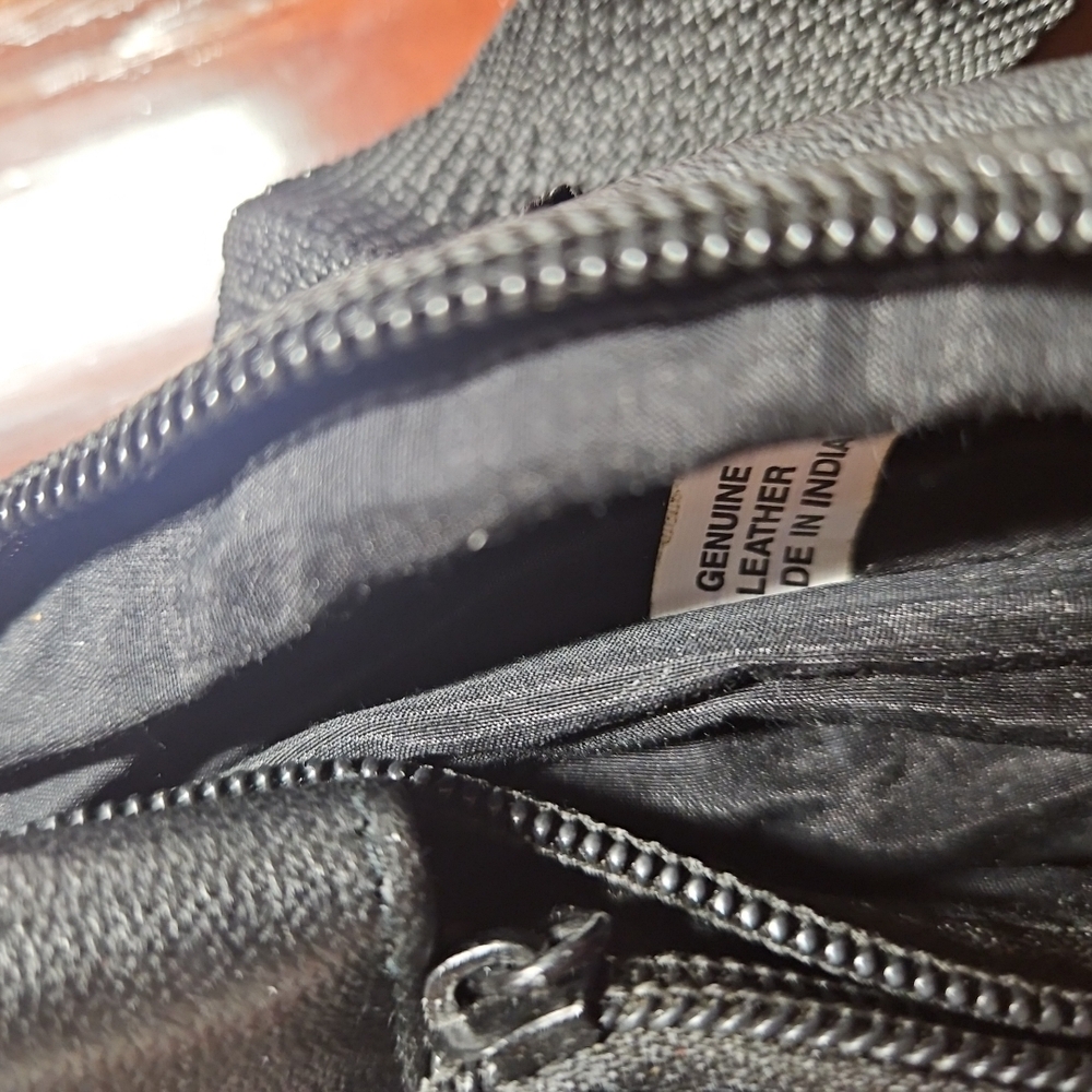 Black Leather Belt Bag with Adjustable Strap and Geometric Stitching - Picture 3 of 3
